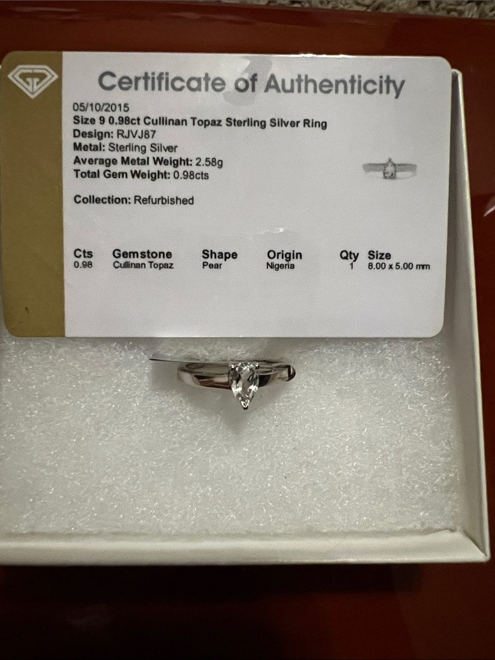 Sterling Silver Pear-Cut Topaz Ring - White - (Unbranded)